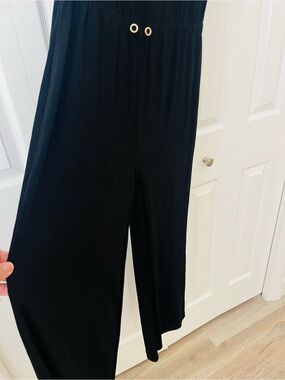 Chico's Black Wide-Leg Jumpsuit with Gold Eyelet Detail